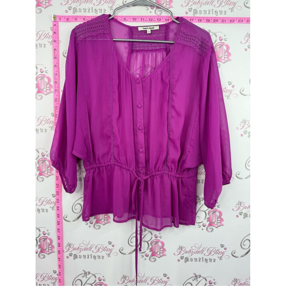 Daniel Rainn blouse flowy purple pink Fuchsia Button-Front Peasant Blouse